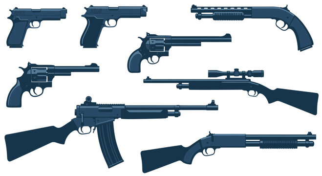 Collection of Handguns, Shotguns, and Rifles - Firearm Icons
