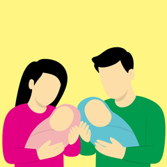 Fototapeta premium Parents Holding Newborn Twin Baby Children