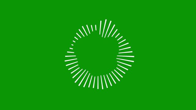 Minimalist circle audio waveform animation, abstract sound wave ring spectrum visualizer in 4K, white frequency lines on green background, loop animation for music visualizer and streaming design.
