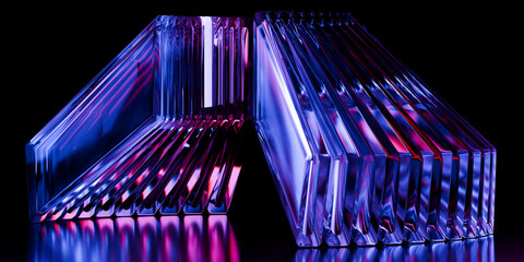 Cyber elements made of transparent glass and liquid acrylic purple blue glow on black backdrop cinematic tech background design cover art visuals 3d rendering © IM_VISUALS