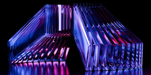 Cyber elements made of transparent glass and liquid acrylic purple blue glow on black backdrop cinematic tech background design cover art visuals 3d rendering © IM_VISUALS