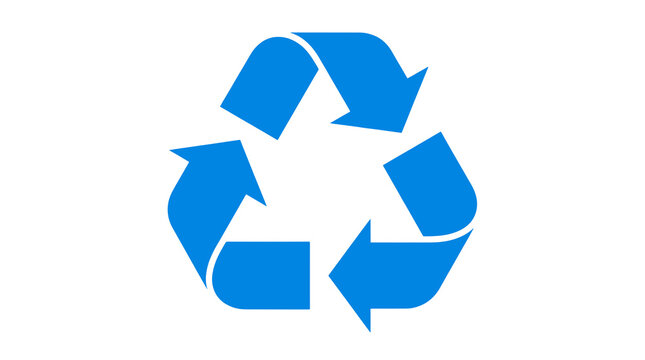 Blue recycling symbol on white background representing eco friendly practices and sustainability