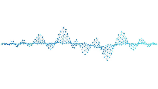 Abstract blue network wave pattern with connected dots on a white background