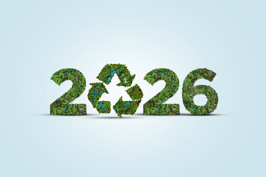 New Year 2026 green recycling and save our planet and earth environment. World water day 2026. Earth day 2026 concept.