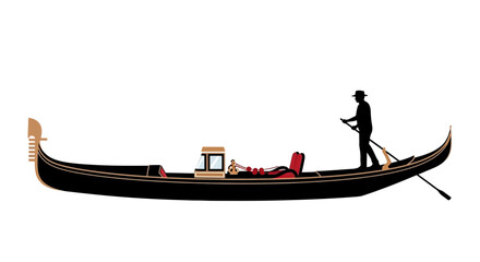 Venetian Gondola with Gondolier Silhouette on White Background © Farid