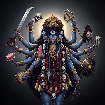 Hindu Goddess Durga with multiple arms.