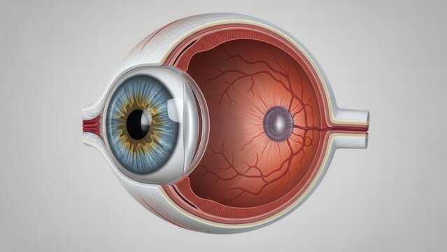 Detailed anatomical cross-section of the human eye revealing intricate internal structures and
