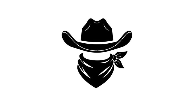 Black silhouette of a cowboy hat and bandana on a white background