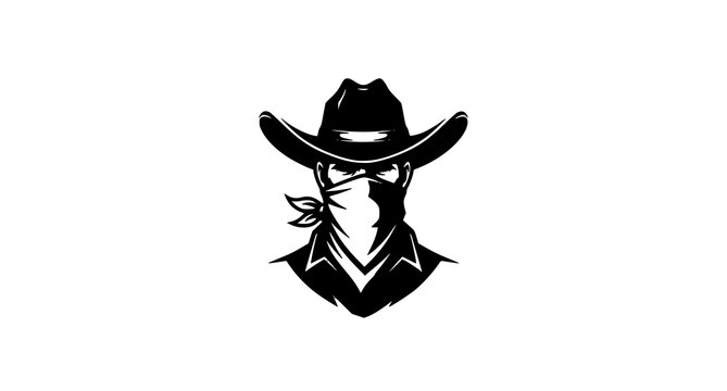 Silhouette cowboy wearing a bandana and hat white background bad guy