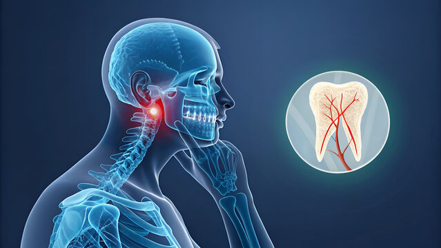3D anatomy illustration of dental nerve pain and jaw anatomy