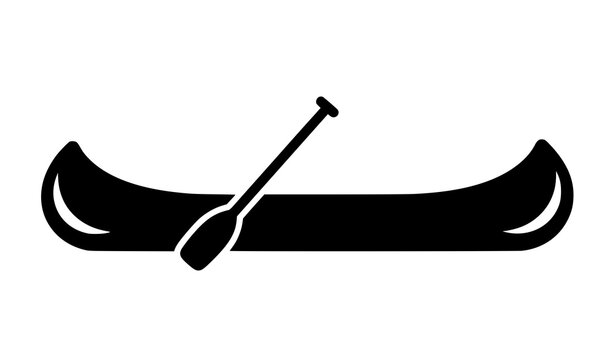 Canoe icon vector black silhouette boat with paddle isolated on white