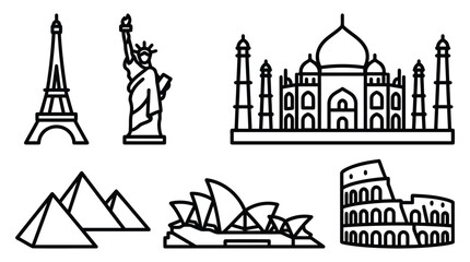 Fototapeta premium Collection of Iconic World Landmarks Silhouette Lineup.