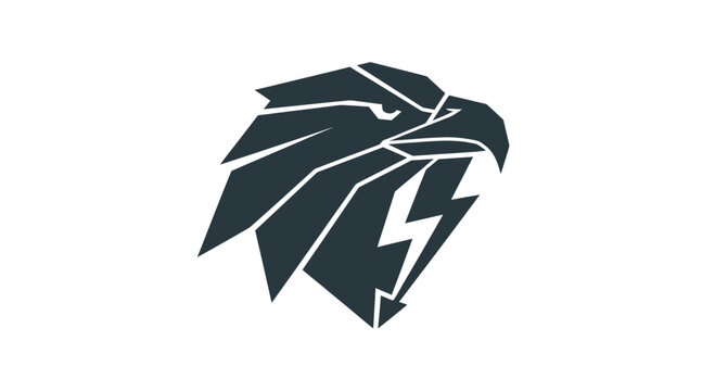 Aggressive Eagle Head with Lightning Bolt Symbol, Dark Blue, Isolated