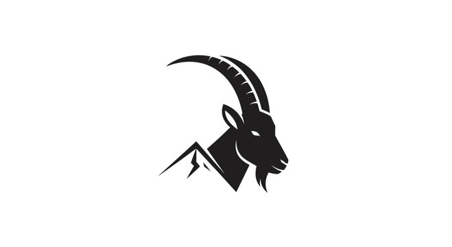 Alpine Ibex Silhouette Logo with Mountain Peaks