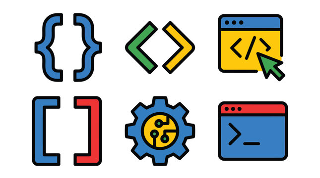 Coding and software development icons collage.
