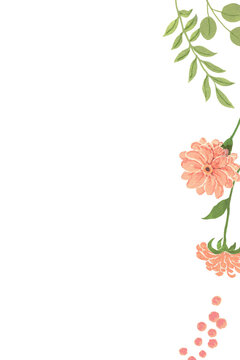 Hand-painted Gouache Orange Floral Side Border, Decorative Botanical Frame with Ample Copy Space