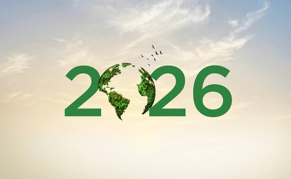 New Year 2026 green recycling and save our planet and earth environment. World water day 2026. Earth day 2026 concept.