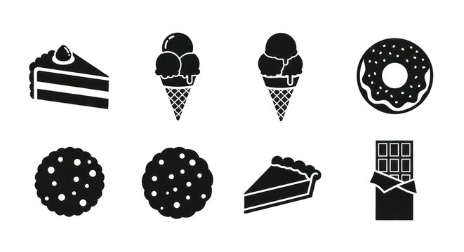 Assorted dessert icons black and white food vector illustration
