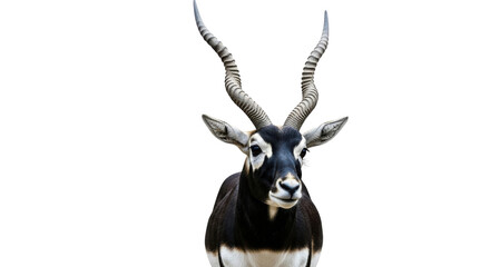 Blackbuck antelope with spiral horns, majestic male Indian antelope portrait, wild buck with black and white facial markings, exotic wildlife photography isolated PNG with Transparent Background