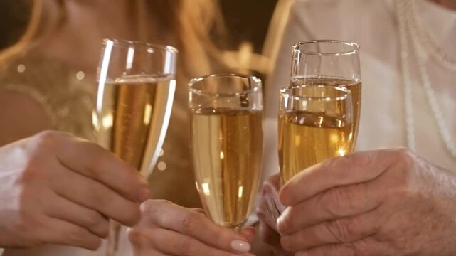 drinking wine in a bar or at home, celebrating, happily friendship, togetherness concept 4k footage