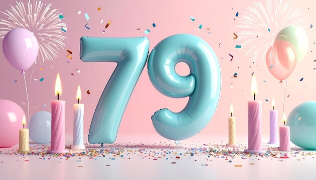 A pastel-colored 79th birthday celebration scene