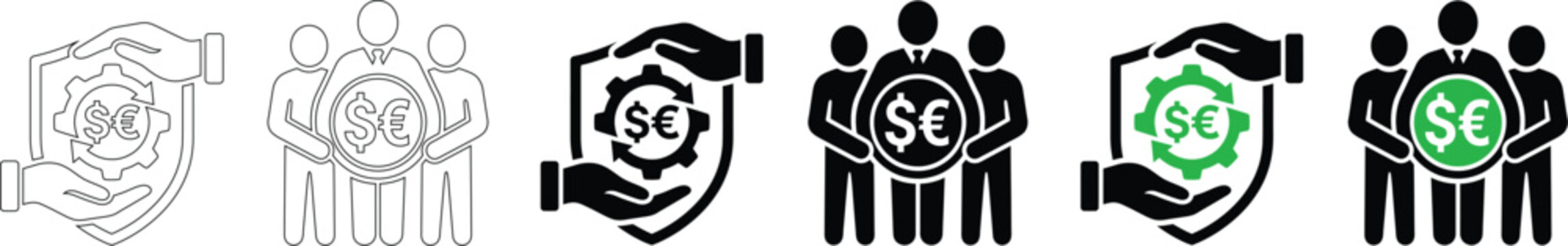 Financial Protection and Global Currency Exchange Business Insurance Icons Set