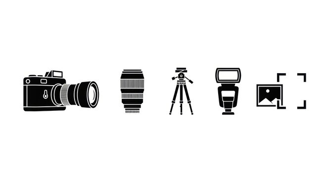 Camera equipment set icon photography tools isolated on white background