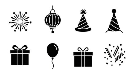 Naklejka premium Celebration icons set black color isolated on white background festive symbols