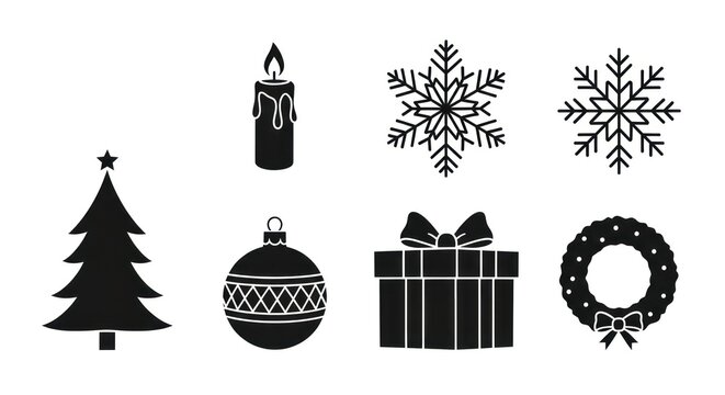 Christmas holiday icons set silhouette decorations festive elements