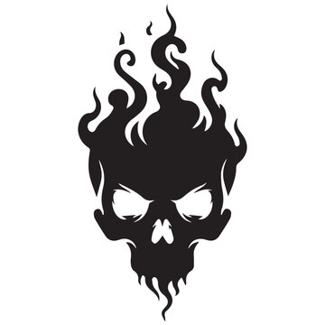 Fiery skull silhouette illustration representing danger death and hazardous risks with illustration, silhouette