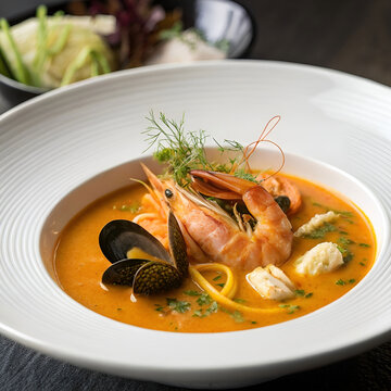 ultra detailed macro closeup of classic french bouillabaisse