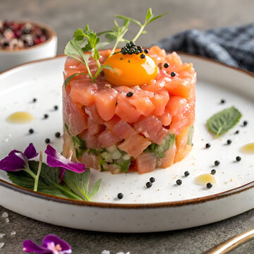 ultra detailed macro closeup of elegantly constructed dish