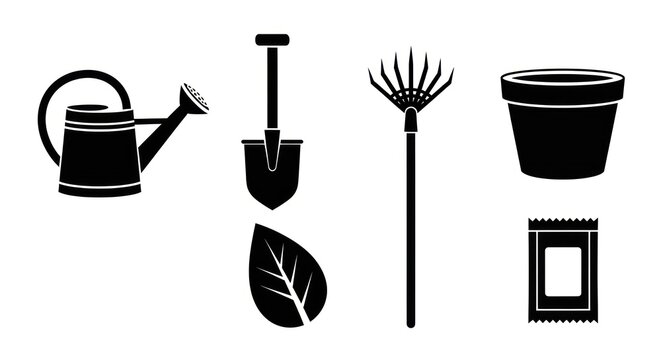 Gardening tools set silhouette vector illustration on white background