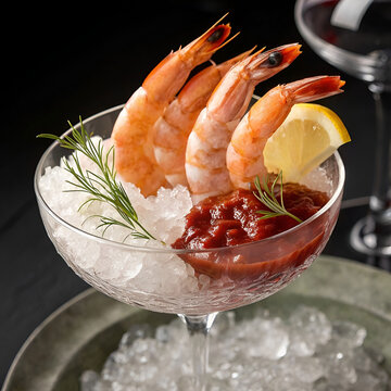 ultra macro closeup of five large tiger prawns prepared