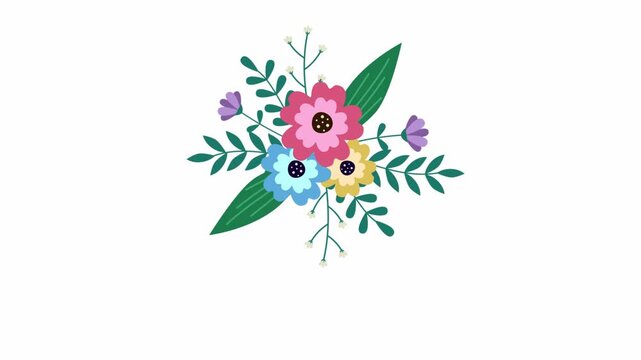 Colorful floral bouquet illustration with copy space on white background.