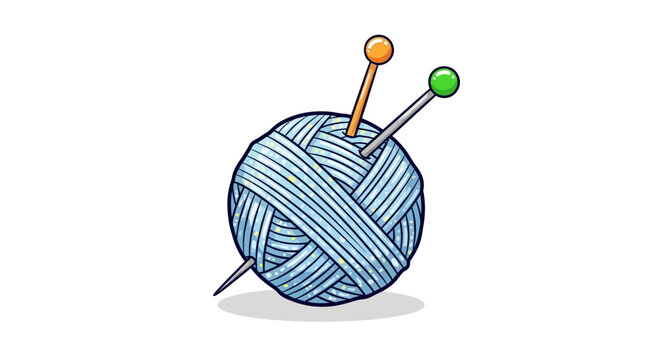 Blue Yarn Ball with Knitting Needles, Crafting Supplies
