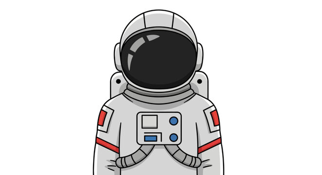 Cartoon astronaut in white spacesuit with black visor and chest controls
