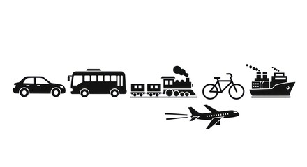 Fototapeta premium Transportation icons car bus train bicycle ship and airplane on white