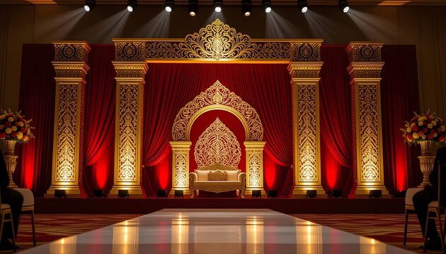 Melayu wedding stage decoration with oversized backdrop and dramatic design