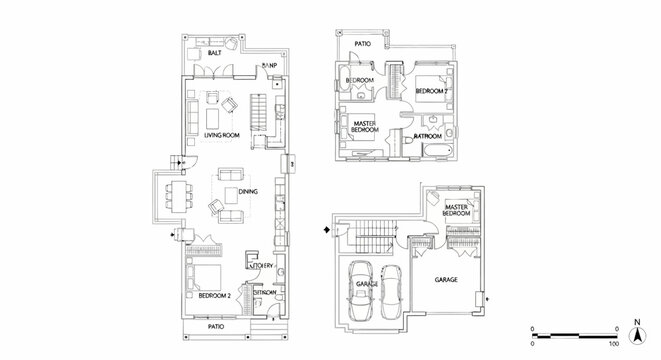 Download a 2D floor plan of a spacious modern house with multiple bedrooms and a garage