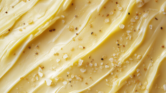 A texture of a butter with salt or a vanilla buttercream with spice granules 