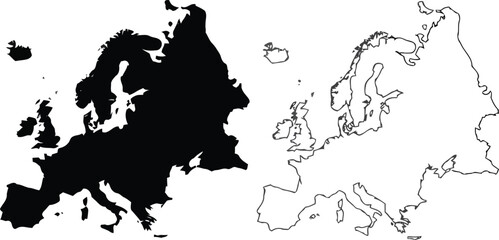 Europe map outline and silhouette comparison vector illustration. © Alhamdulillah Allah 