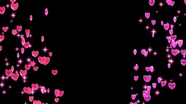 looping video of pink heart-shaped jewels floating up on both sides - Alpha Channel
