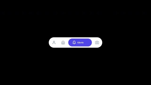 Modern white smartphone user interface navigation menu featuring expanding purple active tabs revealing text labels for software mockups 4K UHD