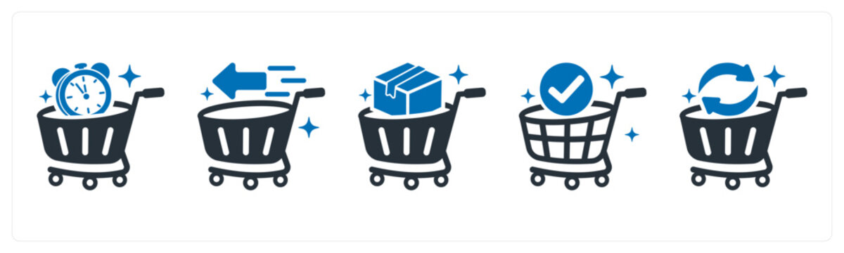 A set of 5 mix icons as pre order, quick checkout, bulk order