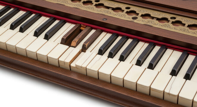Harmonium Keys Close Up of Vintage Indian Music Instrument