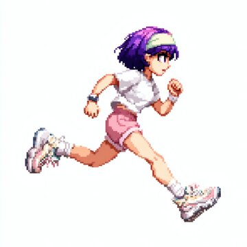 Retro Pixel Art Illustration of a Girl Running