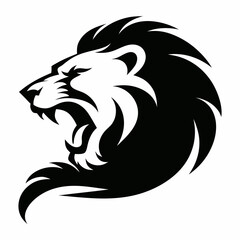 Obraz premium Black lion head, fierce animal icon, roaring beast, vector illustration