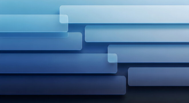 Abstract corporate background with layered blue horizontal rectangles and translucent bars, abstract