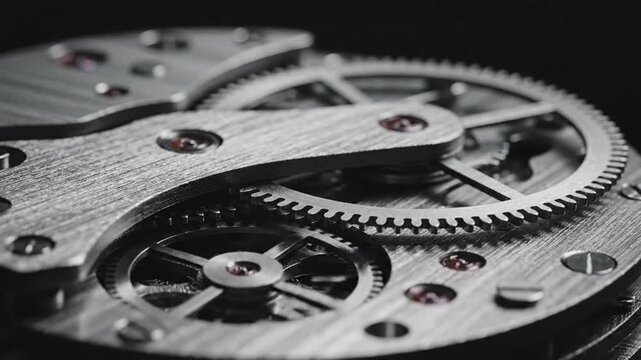 Intricate Watch Mechanism Macro Shot: Gears and Clockwork in Motion